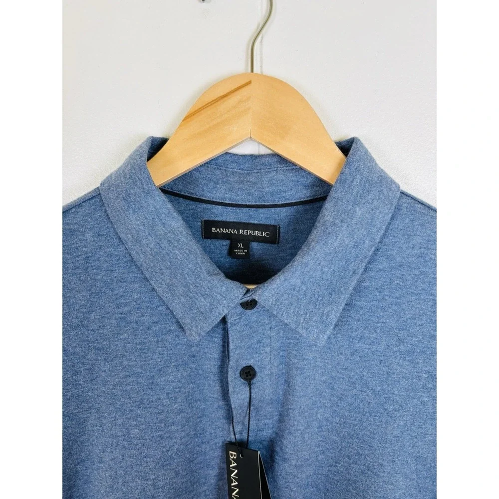NWT Banana Republic Men's XL Luxe Touch Performance Polo Shirt Blue Cotton